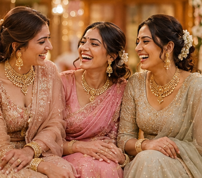 Women wearing bridesmaid jewellery sets, Maheshwari Jewellers